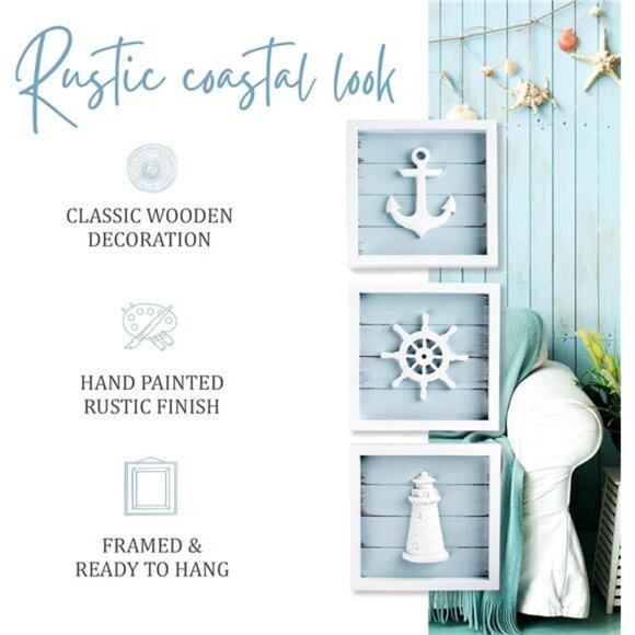 Nautical Wall Decor 3D Anchor, Lighthouse and Ship Wheel - Picture 3 of 7